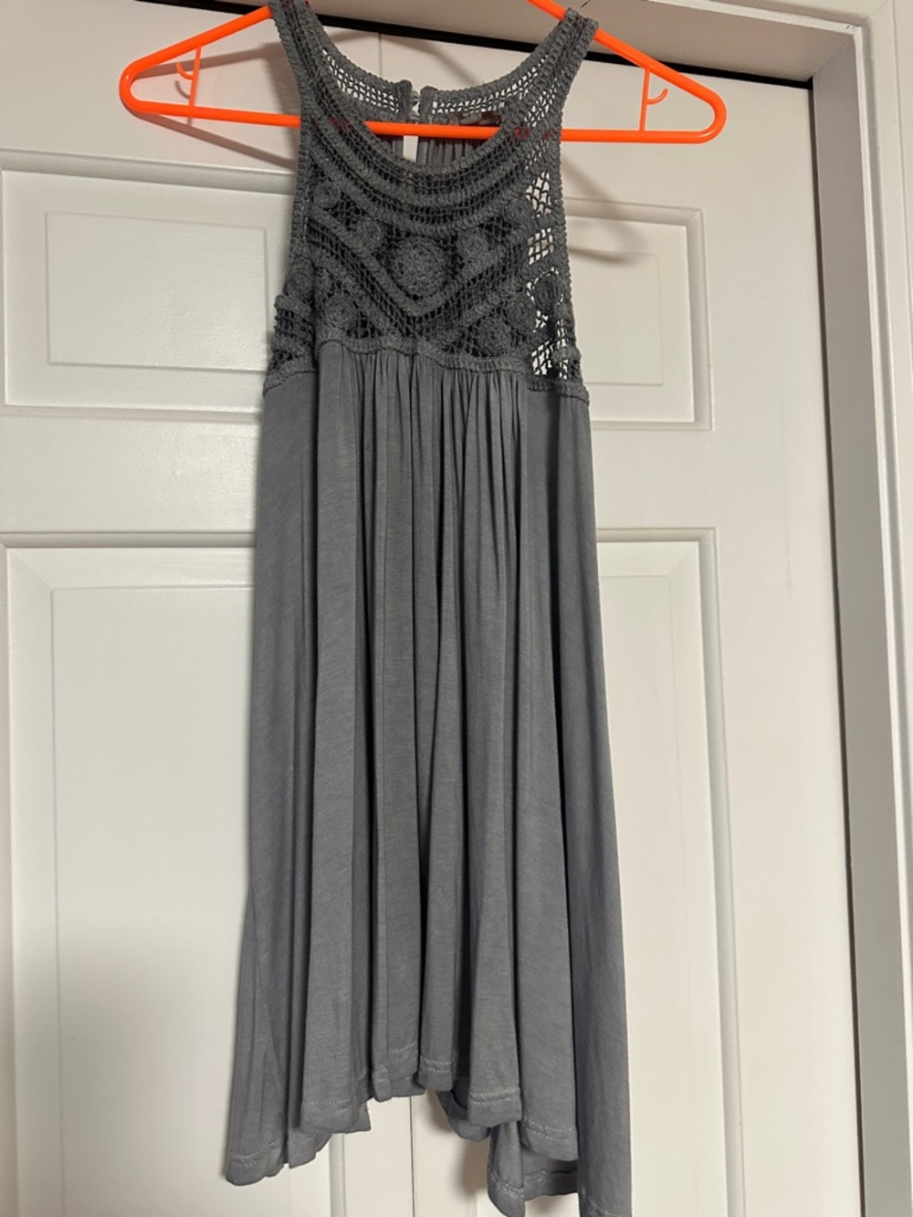 POL Light Gray Crochet Yoke Tank